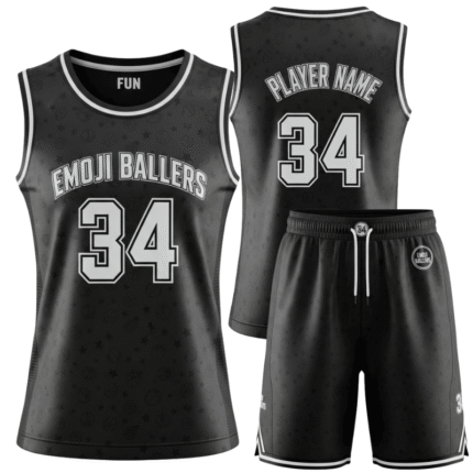 custom emoji youth black basketball uniform set