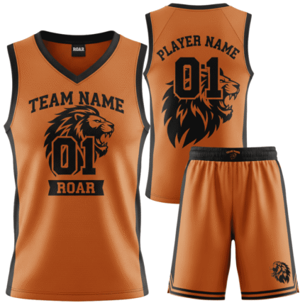 custom mascot lion youth basketball jersey and shorts
