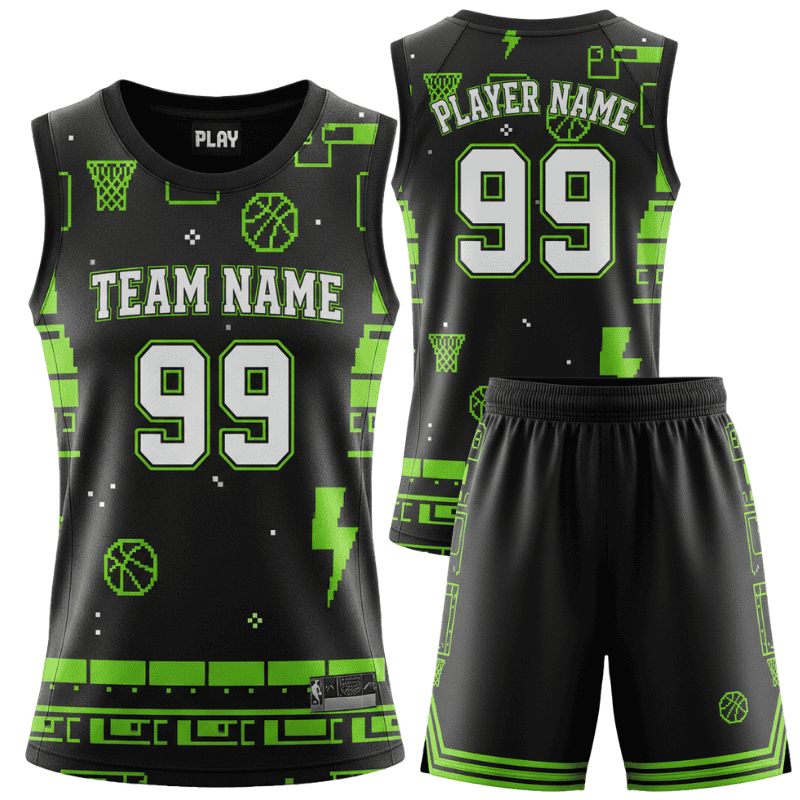 custom pixel arcade youth basketball jersey & shorts